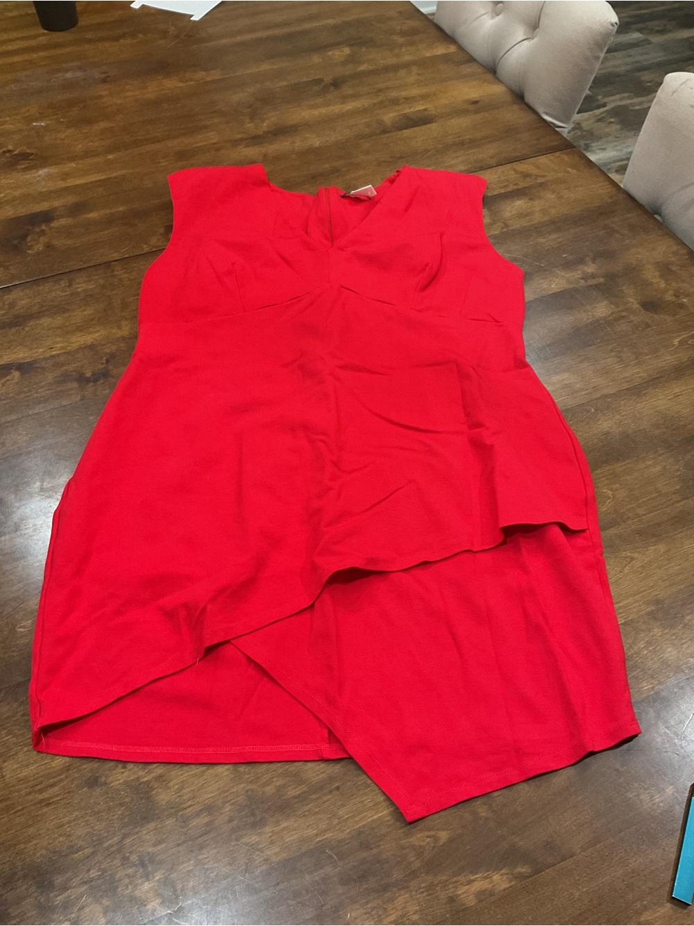 Fashion Nova Red Asymmetrical V-Neck Pencil Dress